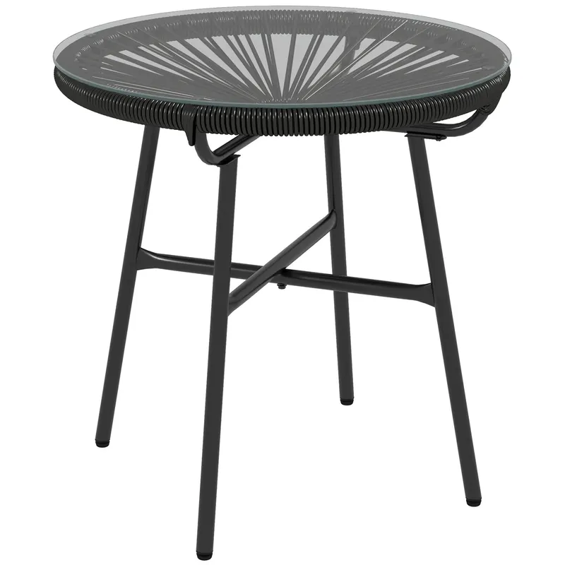 Outsunny Masă de grădină stil Boho - Masă laterală outdoor, PE-Rattan, sticlă securizată, rezistentă la intemperii, 50 cm x 50 cm x 50 cm, Schwarz | Romania