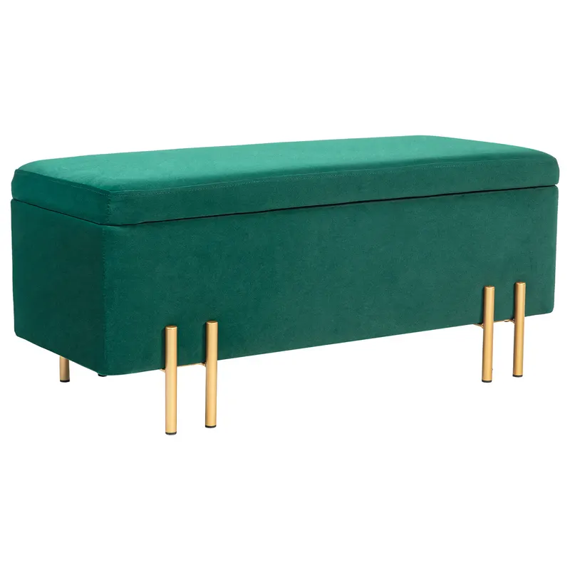 HOMCOM Bancă cu depozitare, banchetă tapițată cu spațiu de depozitare, metal, lemn de cauciuc, spumă, 100 x 40 x 42 cm, Verde | Romania