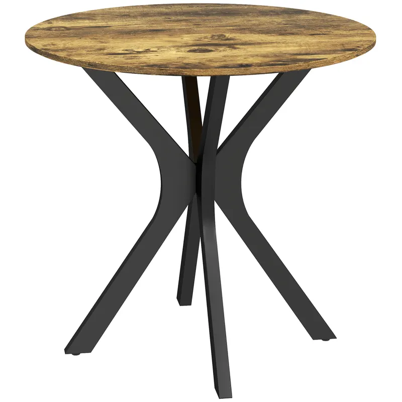 HOMCOM Masă de bucătărie pentru 2 persoane, rotundă, cadru din oțel cu acoperire din pulbere, Ø78 cm, maro-rustic | Romania