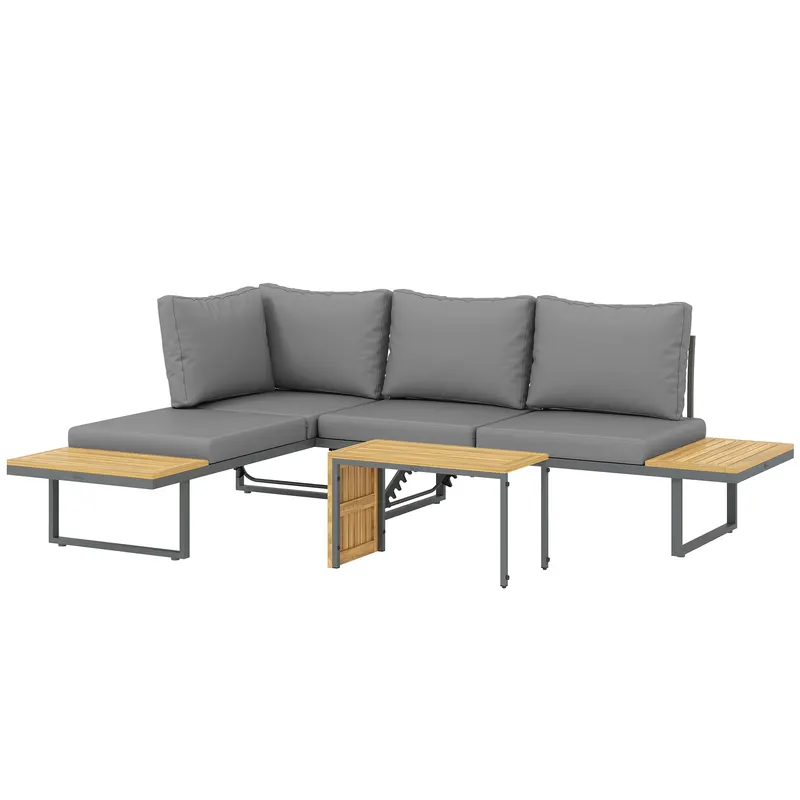 Outsunny Set mobilier exterior, extensibil la 6 locuri, colțar outdoor în formă de L cu mese, cadru din oțel, spătare reglabile, gri | Romania