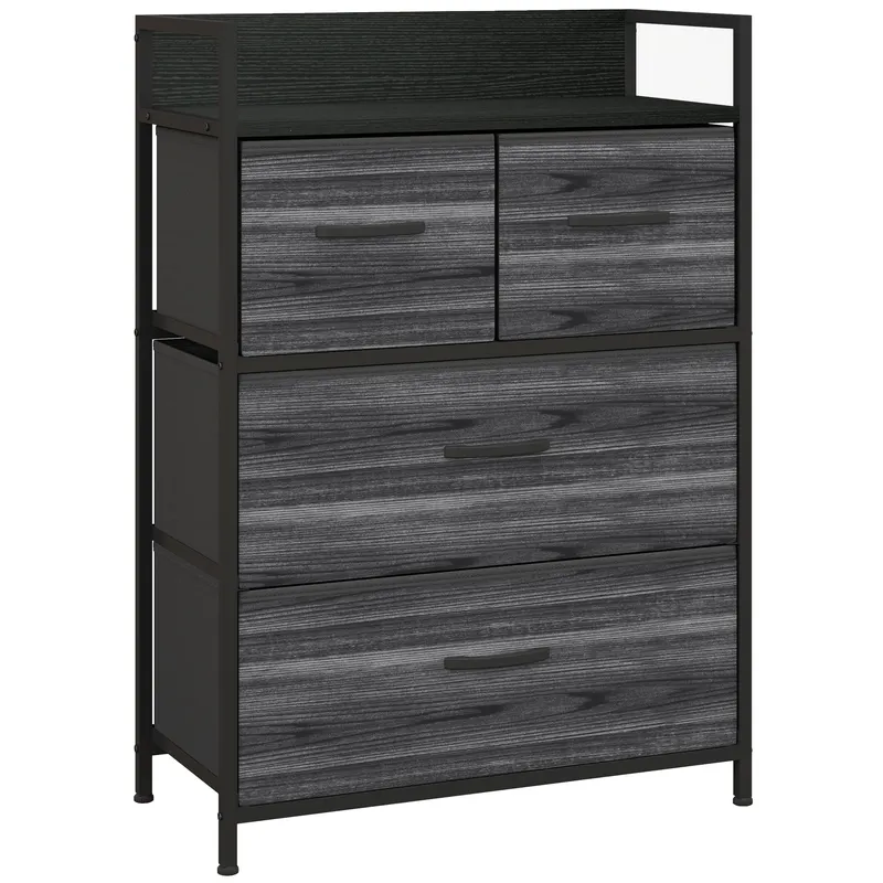 HOMCOM Comodă, Bufet, 4 sertare din material textil, Design industrial, 60x29x85cm, Negru | Romania