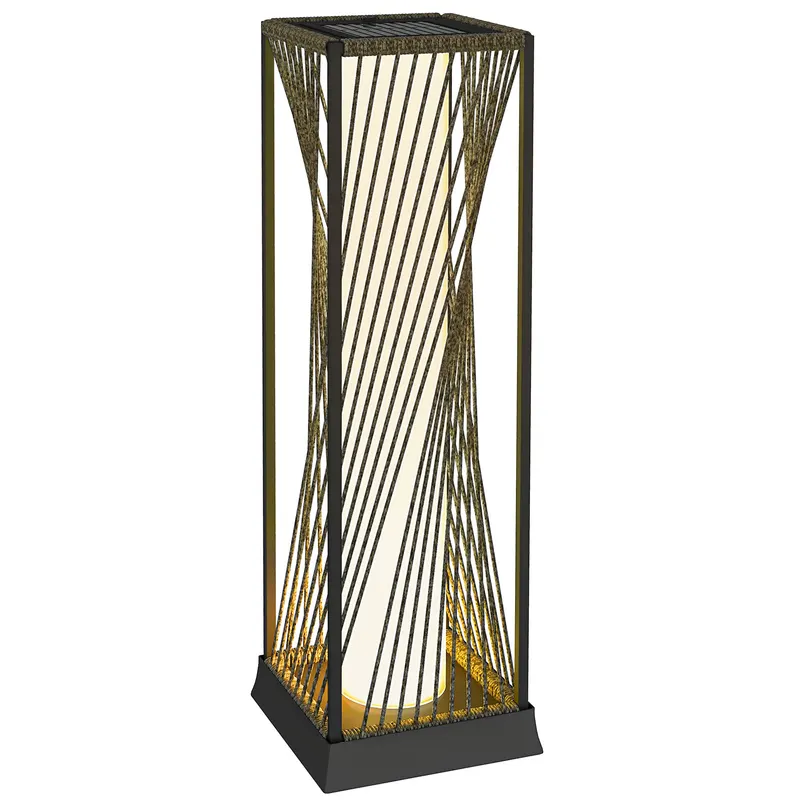 Outsunny Lampă solară în picioare din rattan cu senzor de lumină 25 LED-uri, stil Boho, IP44, rezistentă la stropire, Negru+Gri | Romania