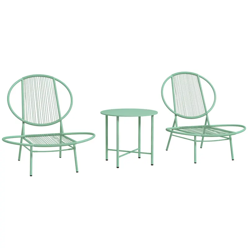 Outsunny Set bistro 3 piese din polyratan rezistent la intemperii, set mobilier de grădină cu masă bistro, scaune de grădină în formă de scoică, Verde | Romania