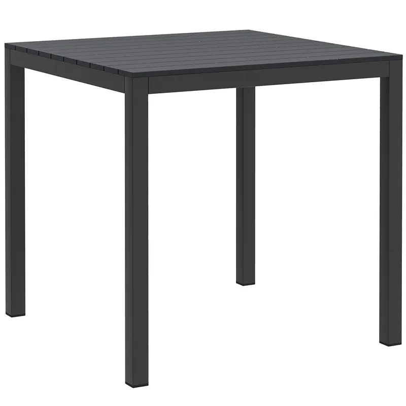 Outsunny Masă de grădină din aluminiu 73x73 cm, rezistentă la intemperii, masă bufet cu aspect de lemn, masă de camping pentru 4 persoane, Negru | Romania
