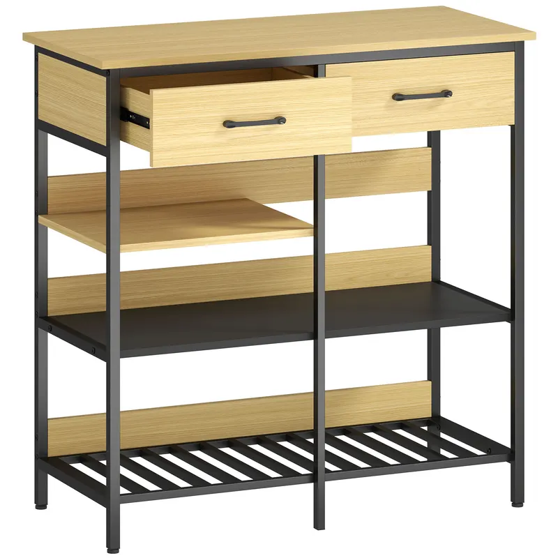 HOMCOM Sideboard, comodă cu 2 sertare, 3 rafturi deschise dulap de bucătărie pentru bucătărie, living 90 x 40 x 91 cm, lemn natural | Romania
