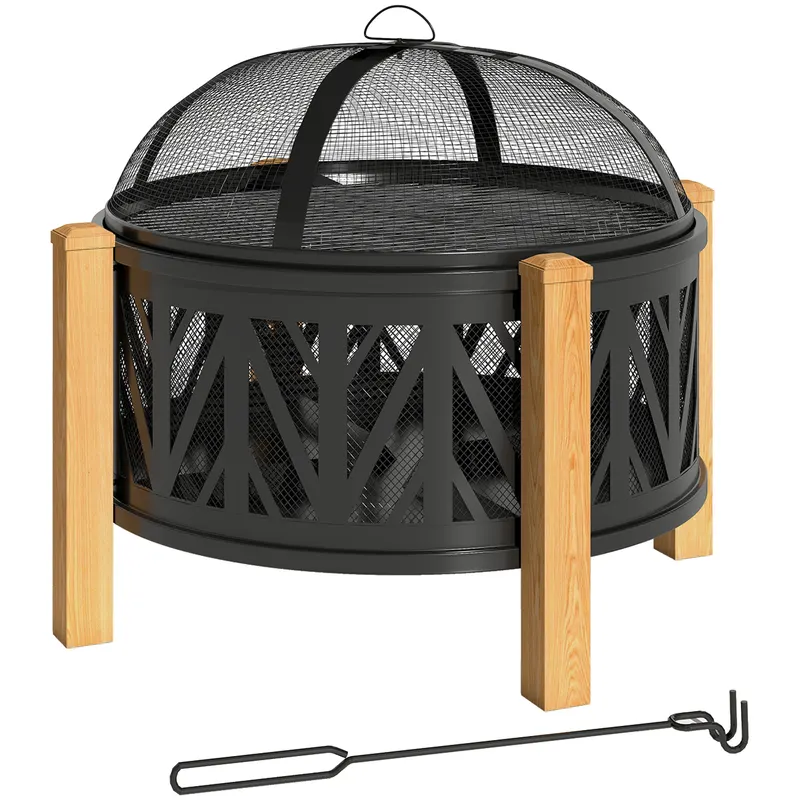 Outsunny Cuva pentru foc 2-in-1 Ø75 x 58 cm Vatră cu protecție la scântei Cârlig de întreținere Grătar Negru | Romania