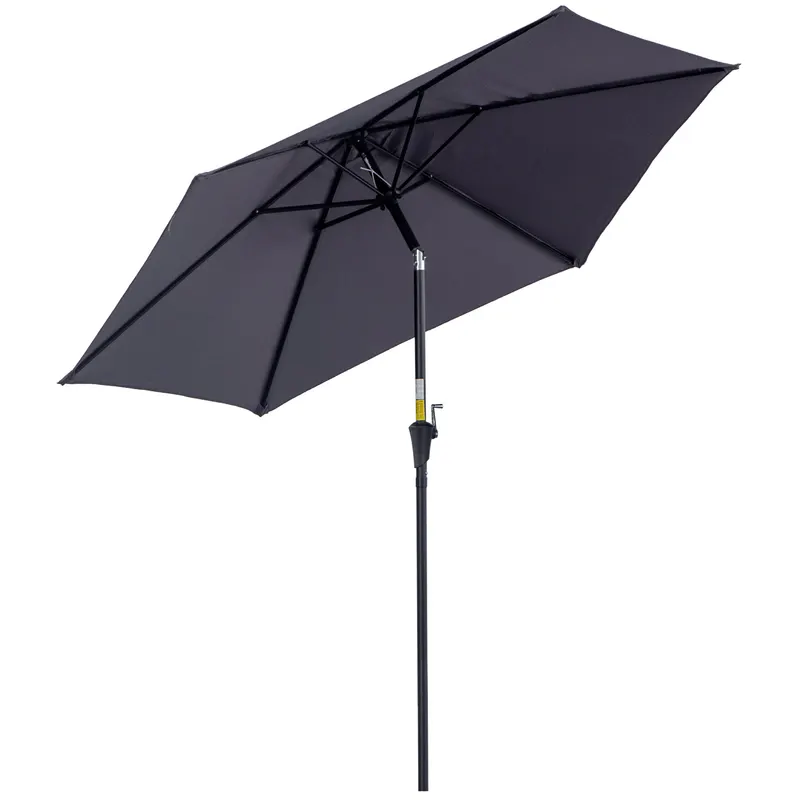 Outsunny Umbrelă de Grădină cu Manivelă, Structură din Aluminiu, Poliester Rezistent la UV, Φ2.6x2.35m, Gri și Negru | Romania