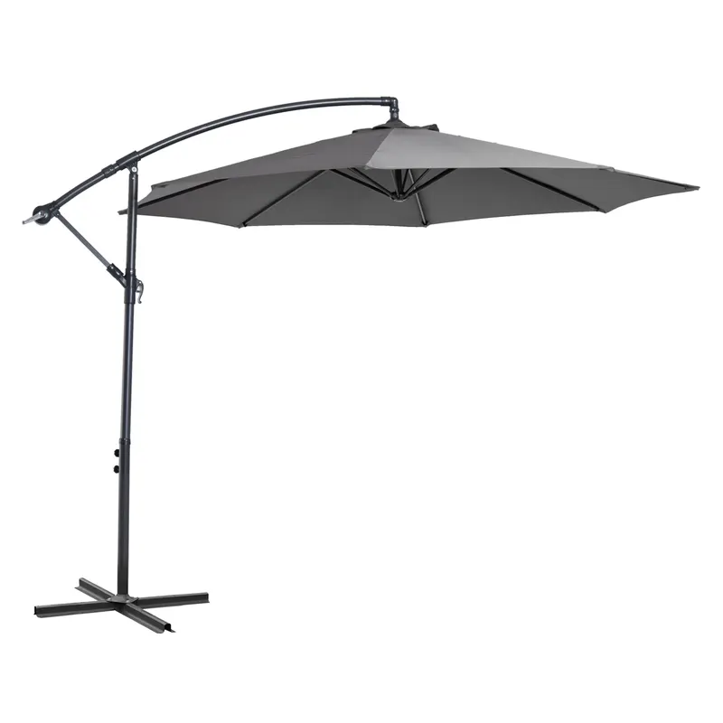 Outsunny Umbrelă Descentralizată pentru Exterior, Gri, Manivelă, Oțel și Poliester Anti-UV, Φ300x250cm | Romania