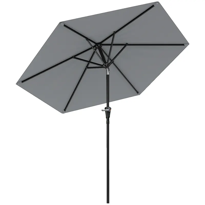 Outsunny Umbrelă Inclinabilă pentru Grădină și Terasă 2.3x2m cu Deschidere Ușoară prin Manivelă, Structură Metalică și 6 Stinghii, Gri | Romania
