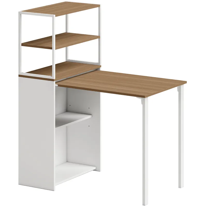 HOMCOM Birou pliant Masă de bucătărie cu 4 rafturi Birou pentru computer Masă de lucru Masă pentru laptop 105 x 60 x 127 cm Lemn natural | Romania