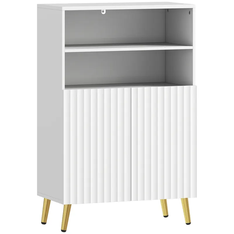 HOMCOM Dulap de Baie cu 2 Rafturi Deschise și Dulap, Dulap Compact cu Uși Amortizate, Raft Reglabil, pentru Bucătărie Living, 60x31.8x93 cm, Alb | Romania