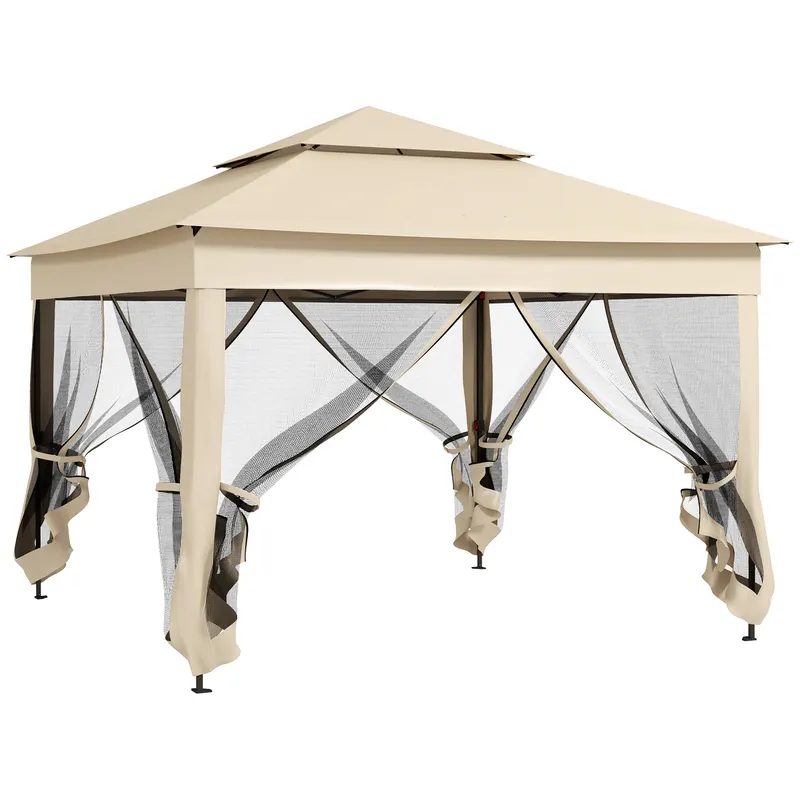 Outsunny Tonelă de grădină pop-up pliabilă 3 x 3 m metal poliester impermeabil anti-UV plase de țânțari sac de transport crem | Romania