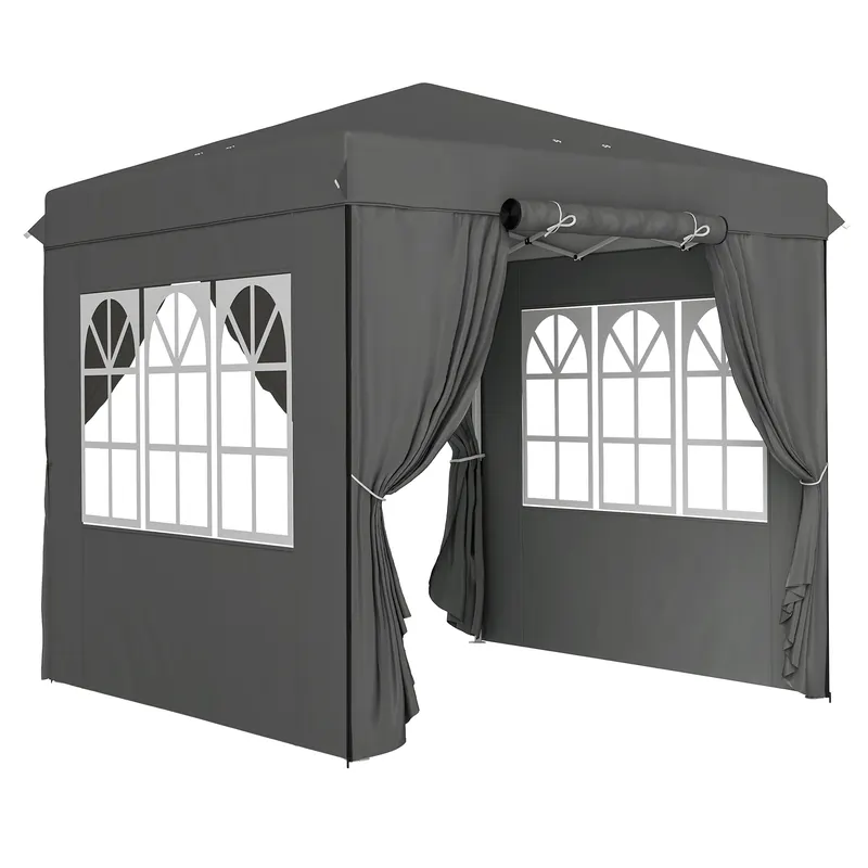 Outsunny Pavilion pop-up 2,5 x 2,5 m cu pereți laterali și geantă de transport, cort de grădină reglabil pe înălțime UPF50+, gri închis | Romania