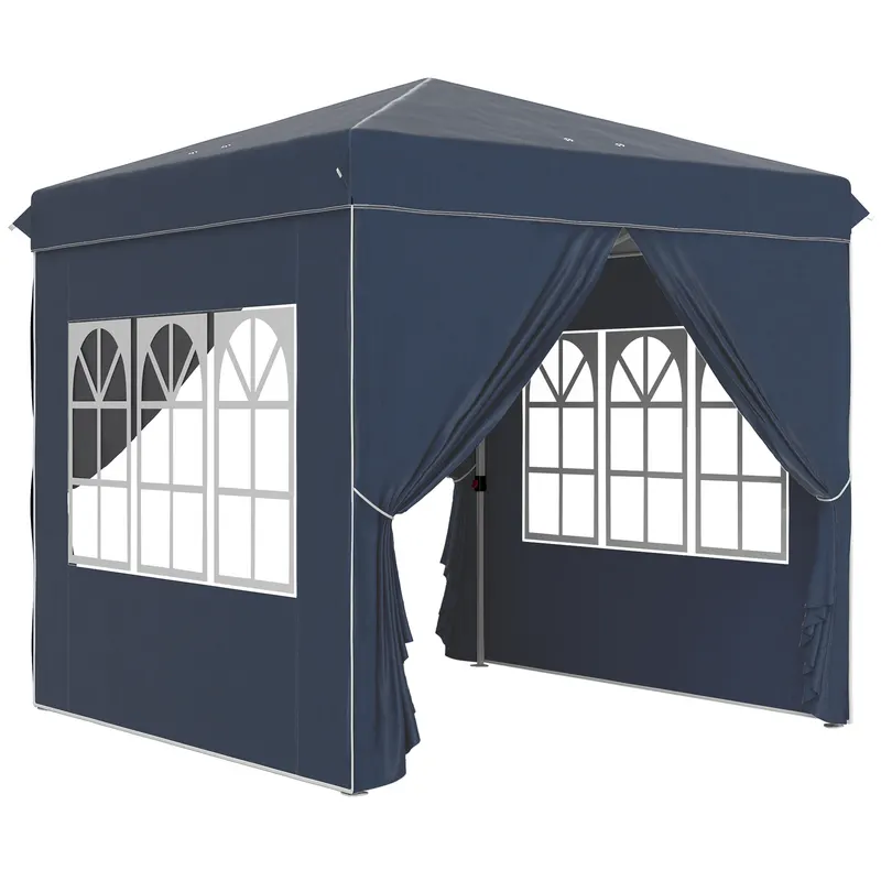 Outsunny Pavilion pop-up 2,5 x 2,5 m cu pereți laterali și geantă de transport, cort de grădină reglabil pe înălțime UPF50+, Albastru închis | Romania