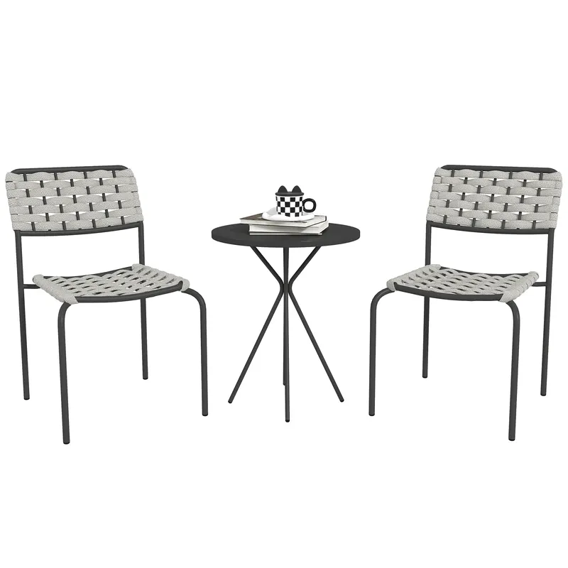 Outsunny Set mobilier grădină din poliratan, lounge exterior mobilier balcon pentru 2 persoane, 3 piese, 2 scaune, masă, gri | Romania