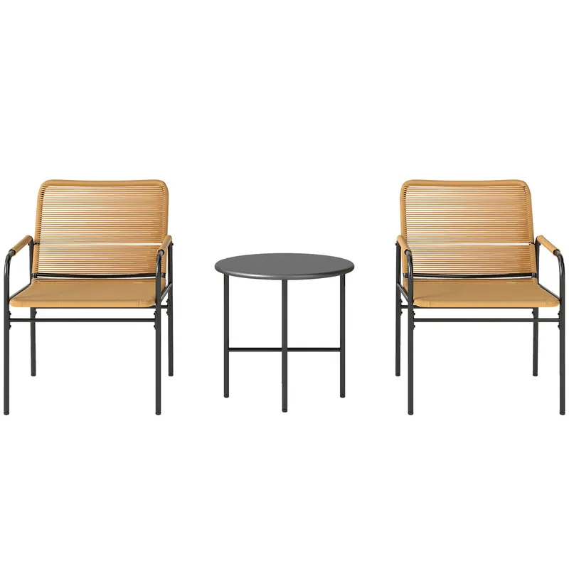 Outsunny Set bistro ratan 3 piese, set de ședere, mobilier de grădină cu 2 fotolii, masă de cafea 54 x 66 x 76 cm Galben | Romania