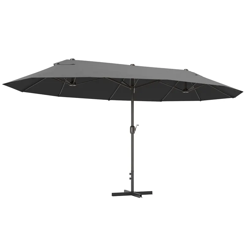 Outsunny Umbrelă Dublă pentru Grădină 455x265x238 cm, Parasolar Mare cu Manivelă Manuală, Rezistentă la Apă, Protecție Solară Gri | Romania