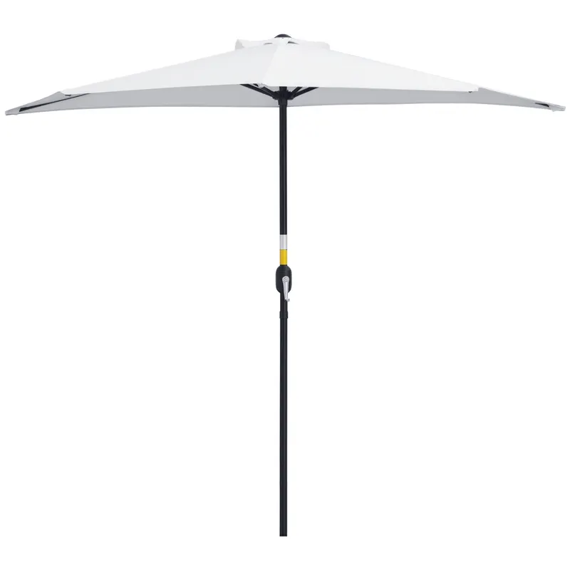 Outsunny Umbrelă Semicirculară de Perete cu Deschidere cu Manivelă și 5 Spițe, 2.6x1.35x2.3 m, Alb | Romania