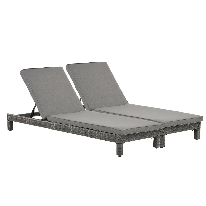 Outsunny Set Mobilier Gradina pentru Exterior cu 2 Sezlong din PE Ratan cu Perna Captusita, 196x65x22cm Culoare Gri | .ro