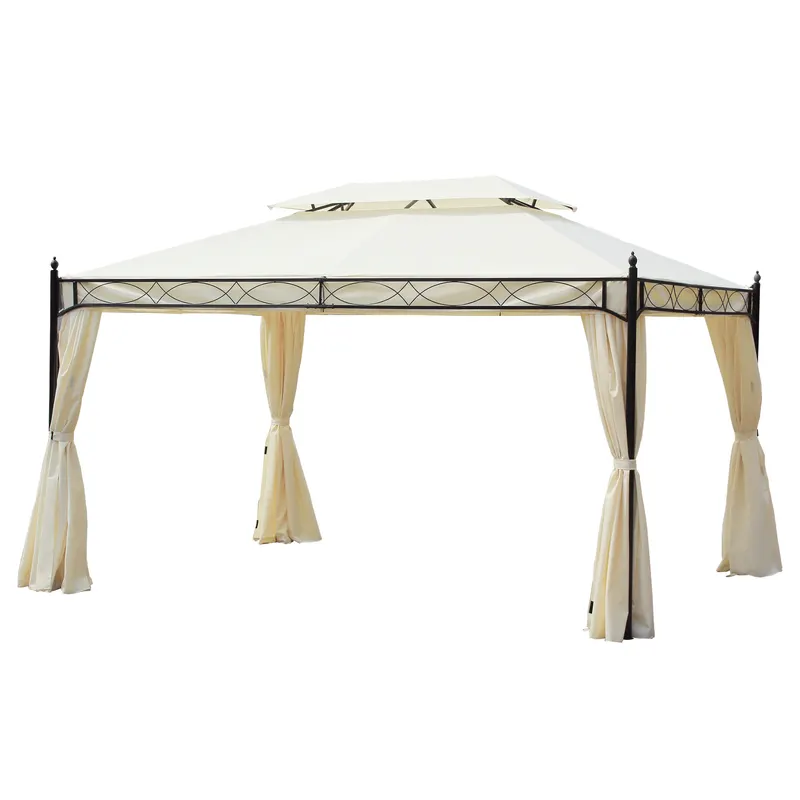 Outsunny Foișor cu Dublu Acoperiș, Design Elegant, Rezistent la Intemperii, Crem, 3x4m | Romania