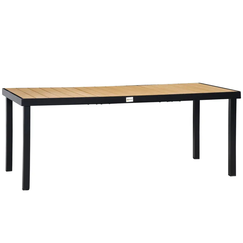 Masa de gradina Outsunny pentru 8 Persoane din Aluminiu, din Plastic pentru Terasa si Balcon, Negru si Culoare Lemn | RO