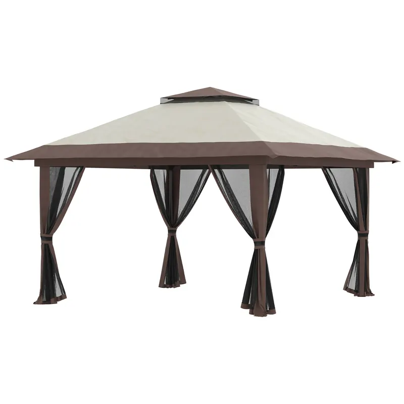 Outsunny Pavilion Pliabil Pop-Up 4x4 m cu Înălțime Reglabilă pe 3 Niveluri, Pavilion de Exterior cu Plasă de Țânțari, Saci de Nisip, Geantă de Transport, UV50+, pentru Grădină, Camping, Petreceri, Bej | Romania
