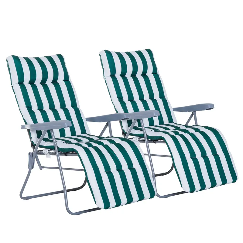 Outsunny Sezlong Gradina Pliabil ,Set 2 Scaune pentru Plajă cu Brațe Reclinabile, alb și verde | Romania