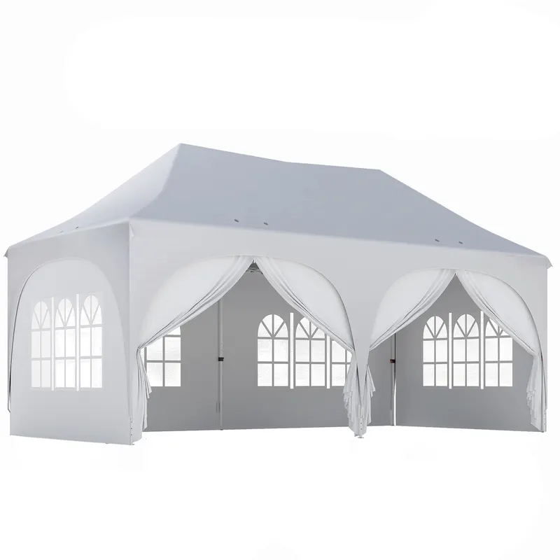Outsunny Gazebo pliabil 3x6 m, cu pereți detașabili, saci cu nisip, geantă de transport și protecție UV30+, gri deschis/alb | Romania