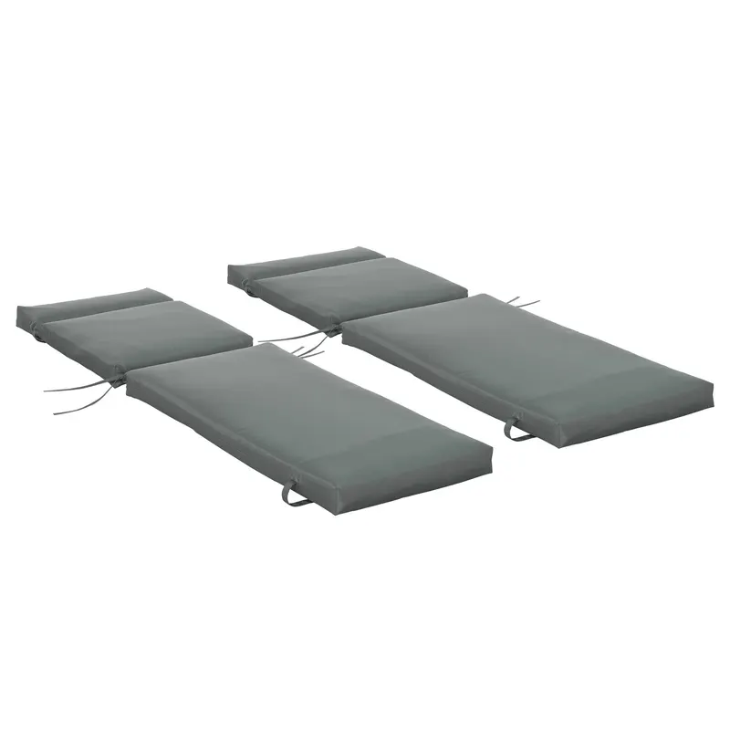 Outsunny Set 2 Perne pentru Scaune de Exterior cu Curele, Perne de Exterior Umplute cu Bumbac și Poliester, pentru Șezlonguri, Fotolii de Grădină, 196x55x8 cm, Gri Închis | Romania