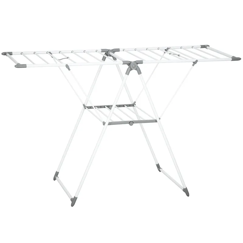 HOMCOM Uscător de Rufe cu 2 Niveluri Reglabil pe 4 Înălțimi Diferite, Uscător din Metal și Plastic, 156.5x61.5x97 cm, Alb | Romania