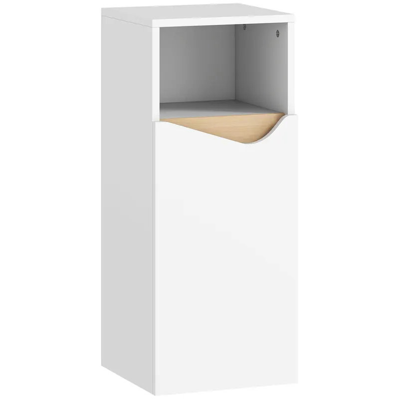 HOMCOM Dulăpior pentru Baie Îngust cu Ușă Amortizată și Raft Deschis, Mobilier Compact cu Rafturi Reglabile, pentru Bucătărie, Sufragerie sau Baie, 30x30x71,5 cm, Alb și Lemn Natur | Romania
