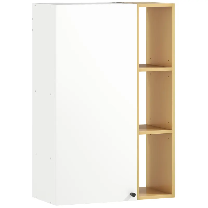 HOMCOM Dulap de Baie Suspendat cu Uși Soft Close, Dulap de Baie Suspendat cu Rafturi Reglabile și 3 Rafturi Deschise, 59.5x30x90 cm, Alb și Culoare Lemn | Romania