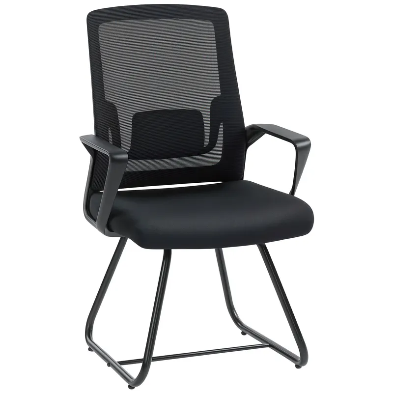 HOMCOM Scaun de Birou Fără Roți Ergonomic cu Brațe pentru Sala de Așteptare, Negru | Romania