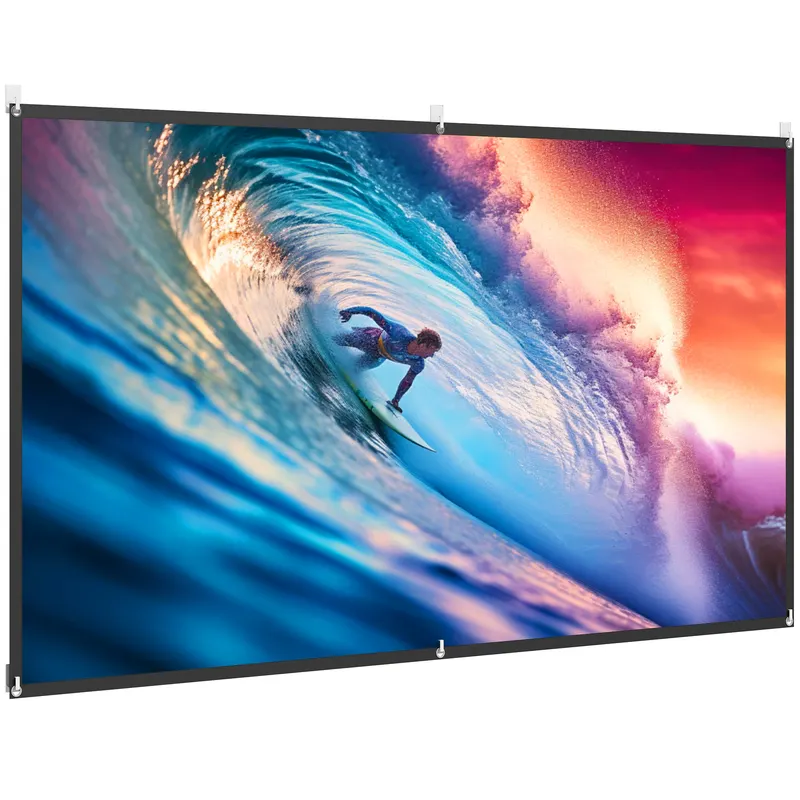 HOMCOM Ecran Proiector 100 Inch 4K/8K HD Format 16:9, Reglabil Manual, Lavabil, Unghi Vizualizare 160°, pentru Acasă, Cinema, Birou, Alb | Romania