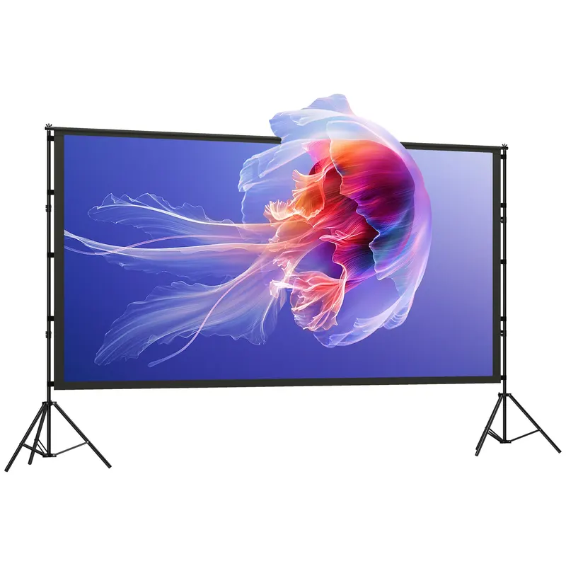 HOMCOM Ecran de Proiecție 120" 4K/8K HD Format 16:9 cu 2 Trepiede Pliabile, Ecran Portabil cu Față Dublă, Unghi Larg de 160°, pentru Cinema Acasă sau Exterior, Alb | Romania
