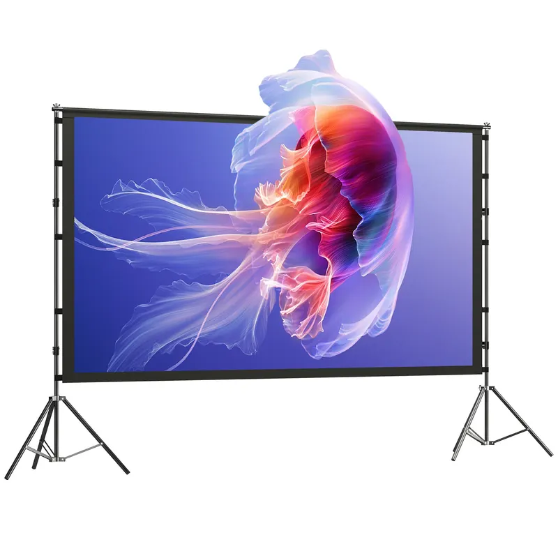 HOMCOM Ecran pentru Proiector de 100" 4K/8K HD, Format 16:9 cu 2 Trepiede Pliabile, Proiecție dublă, Unghi Larg de 160°, pentru Acasă, Cinema, Exterior, Alb | Romania