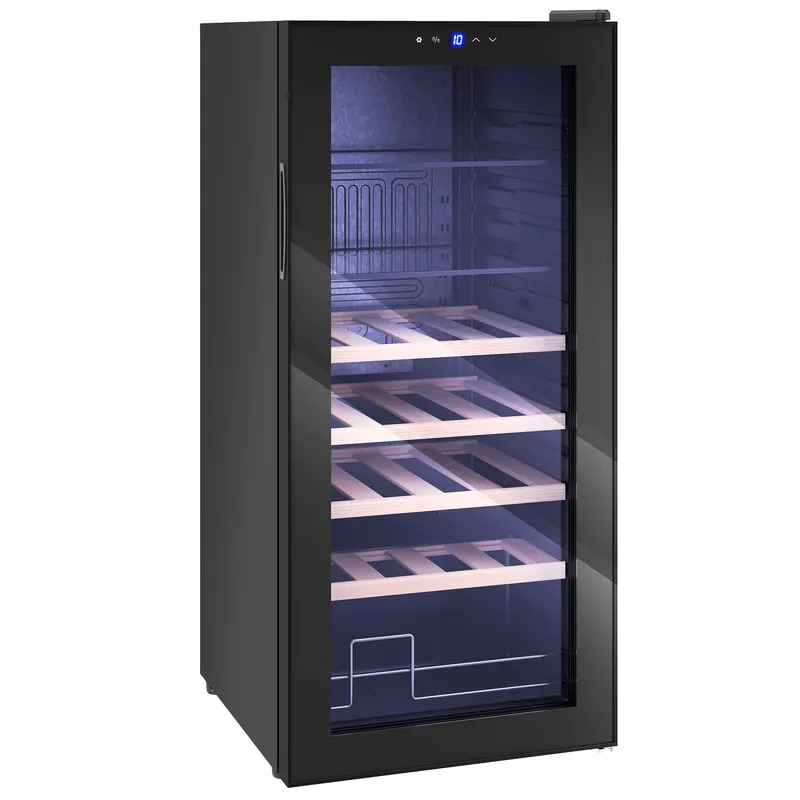 HOMCOM Vitrină Frigorifică pentru Vinuri 20 Sticle 92L, Temperatura Reglabilă 5-18℃, Frigider Vinuri Silențios cu Sticlă Anti-UV, Rafturi, Compresor, Display Touch și LED, Clasa G | Romania