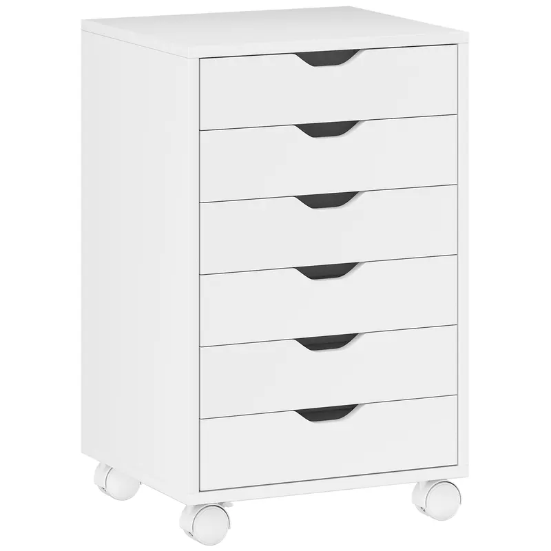 HOMCOM Sertar de Birou cu 6 Sertare Soft Close, 4 Roți, Sertar de Birou pentru Scrisori/Format A4, Dulap Vertical pentru Studio Imprimantă, 40x35x63 cm, Alb | Romania
