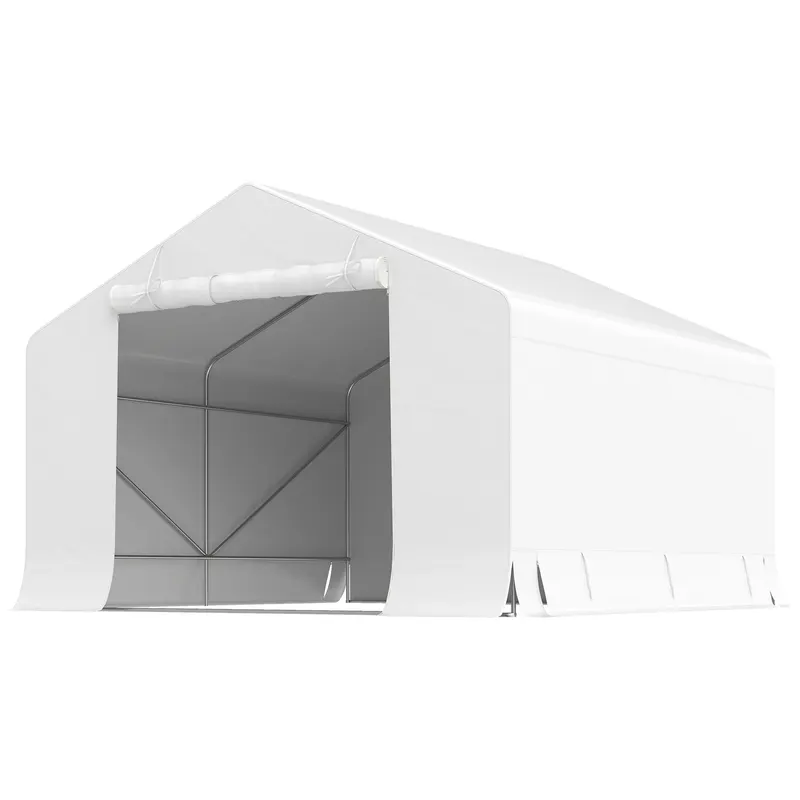 Outsunny Garaj Exterior pentru Motocicletă 3x3 m, Impermeabil, cu Ușă și Aerisiri Rulabile, Tentă Garage pentru Biciclete și Unelte din Metal și Material PE, Anti UV, Alb | Romania