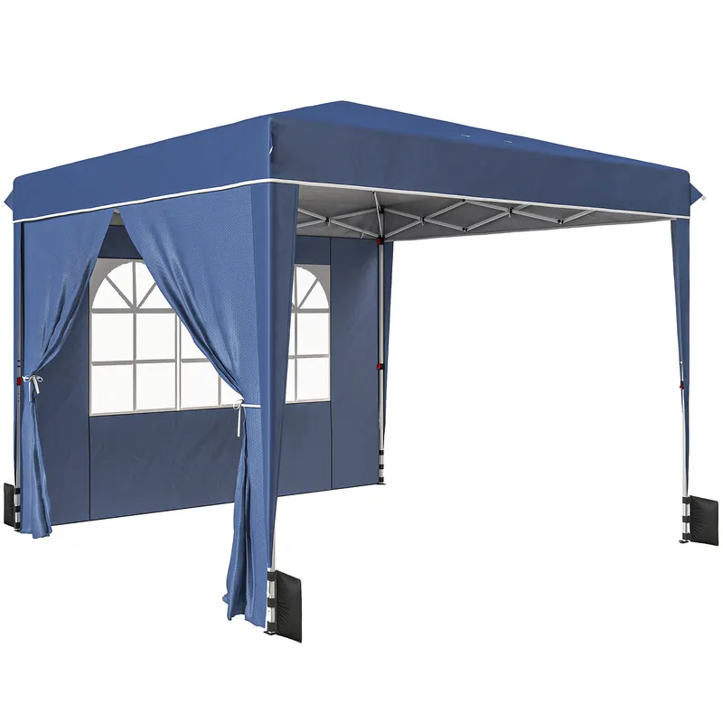Outsunny Pavilion 3x3 m Pliabil Pop Up cu Înălțime Reglabilă, Pavilion de Grădină cu Pereți Laterali, Saci de Nisip, Geantă de Transport, UV50+, pentru Exterior Camping Petreceri, Albastru Închis | Romania