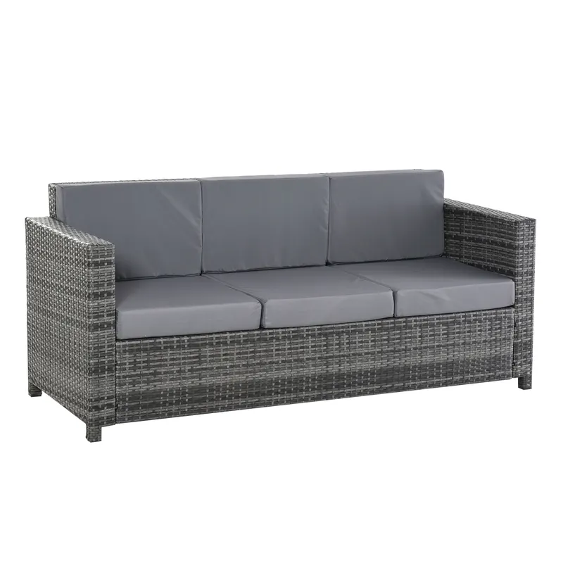 Outsunny Canapea de Exterior cu 3 Locuri din Ratan PE, Canapea cu Perne Detasabile și Structură Metalică pentru Grădină, Terasă și Balcon, 185x70x80 cm, Gri | Romania