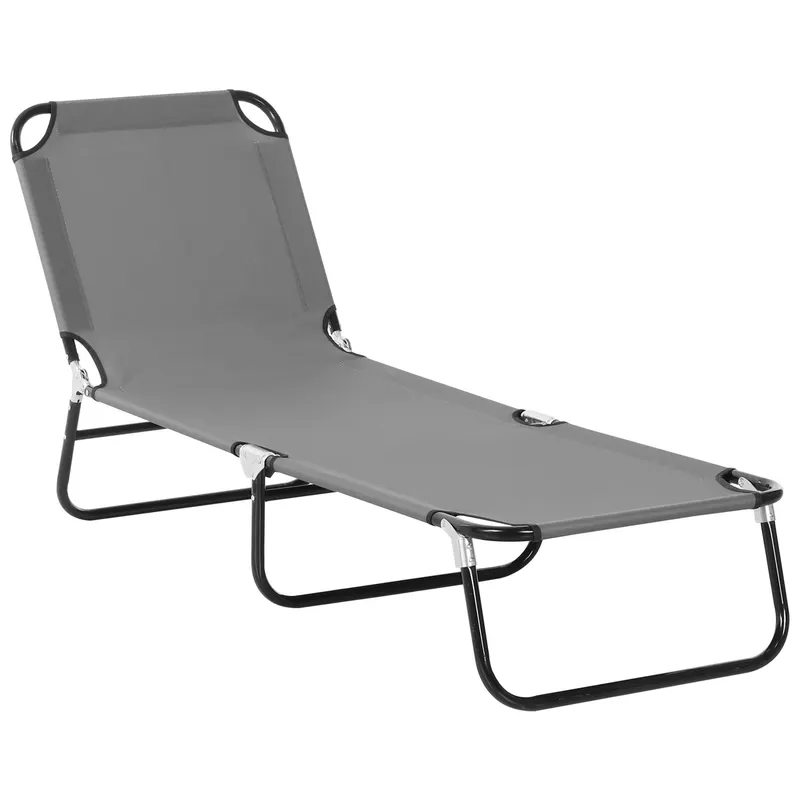 Outsunny Șezlong Pliabil cu Spătar Reglabil în 5 Poziții, Scaun de Grădină cu Material Respirable Oxford, Ideal pentru Plajă, Piscină, Grădină, 188x56x28 cm, Gri | Romania