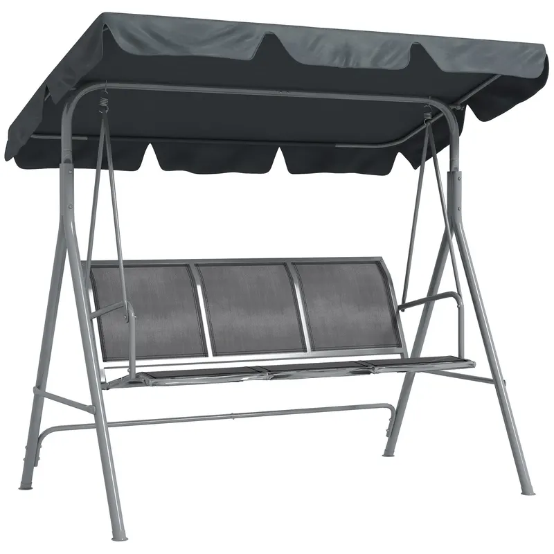 Outsunny Leagăn de grădină 3 locuri cu acoperiș parasolar reglabil și detașabil, șezut respirabil din poliester, capacitate 240 kg, 171x108x154 cm, gri închis | Romania