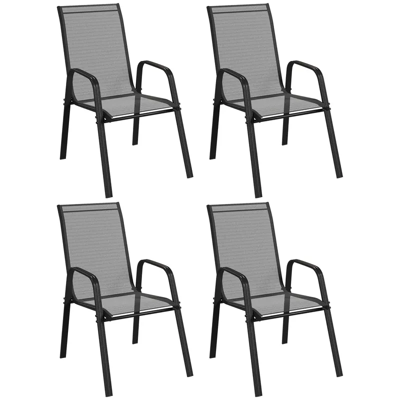 Outsunny Set 6 Piese Scaune de Gradina cu Cotiere, Scaune de Exterior Stivuibile din Metal si Tesatura Respirabila, Maro | Romania