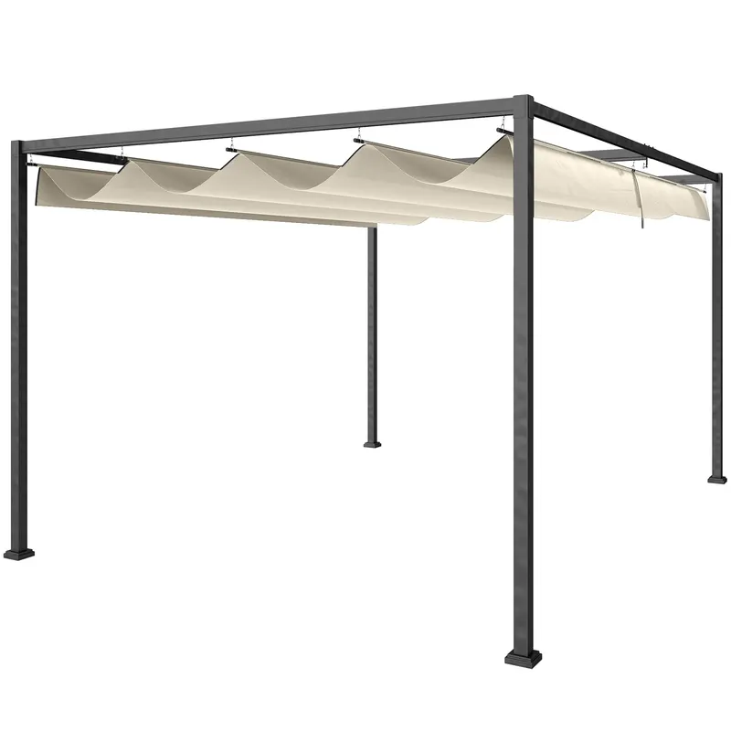 Outsunny Pergolă Gazebo 3x2 m cu Acoperiș Retractabil, Orificii de Drenaj, Țăruși și Șuruburi, Pergolă din Metal și Poliester pentru Exterior, Crem | Romania