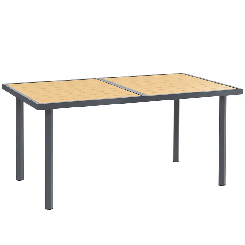 Outsunny Masă de luat masa pentru grădină pentru 6 persoane, masă de grădină cu blat din oțel cu aspect de lemn, 150 x 90 x 72 cm, lemn natural | Romania