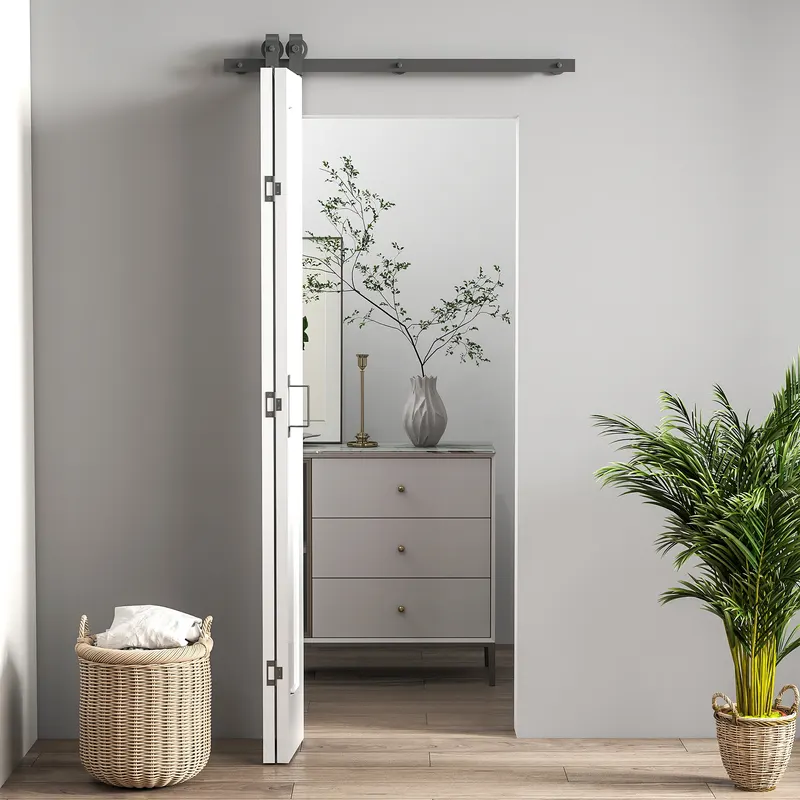 HOMCOM Ușă Glisantă Pliabilă 70x210 cm, Ușă Pliabilă Tip Portofel cu Mâner și Suprafață Vopsibilă, Alb | Romania