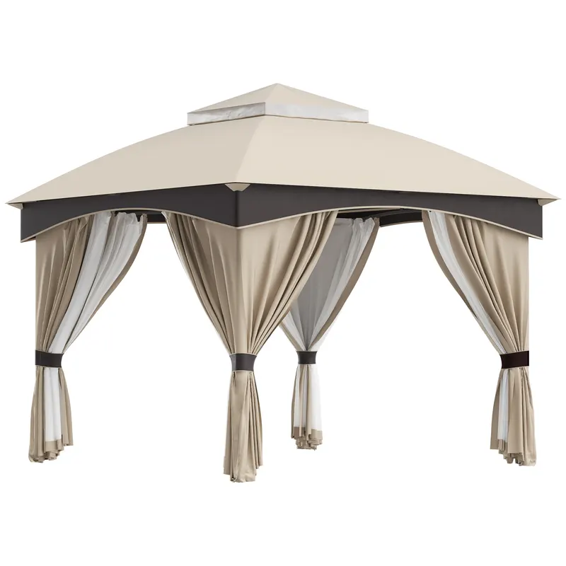 Outsunny Foișor Grădină 3x3x2.9m, Copertină Exterior cu Acoperiș Dublu, Perfect pentru Grădină, Gazon, Curte, Bej | Romania
