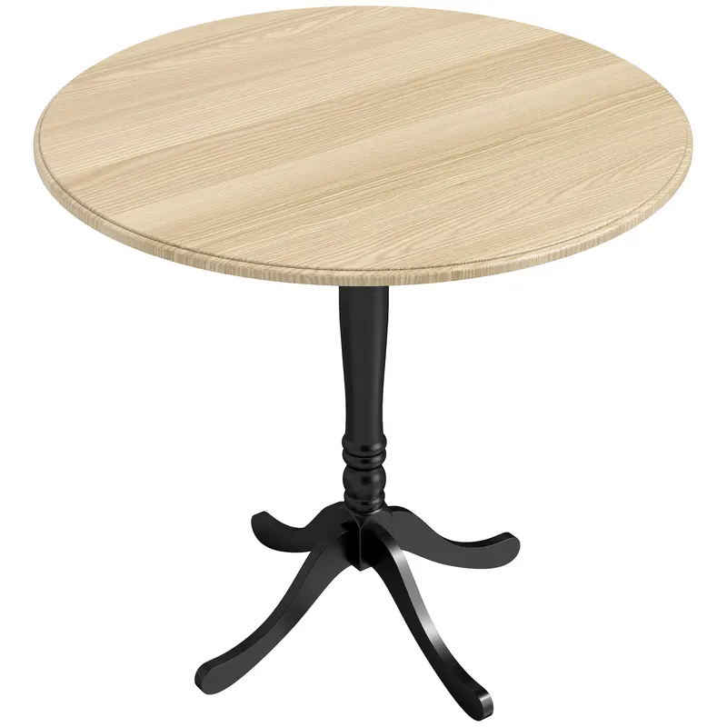 HOMCOM Masă rotundă pentru 4 persoane Ø 80 cm, masă de bucătărie, suport din oțel, stil modern, lemn natural și negru | Romania