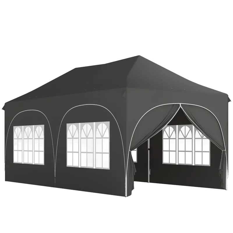 Outsunny Cort Pliabil 600x300 cm Pop-up cu 4 Laterale Detașabile Înălțime Reglabilă și Husă de Transport Gri închis | Romania